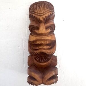 Hand Carved Wooden Tiki Figure Polynesian 8.5" Statue Solid Wood Hawaiian